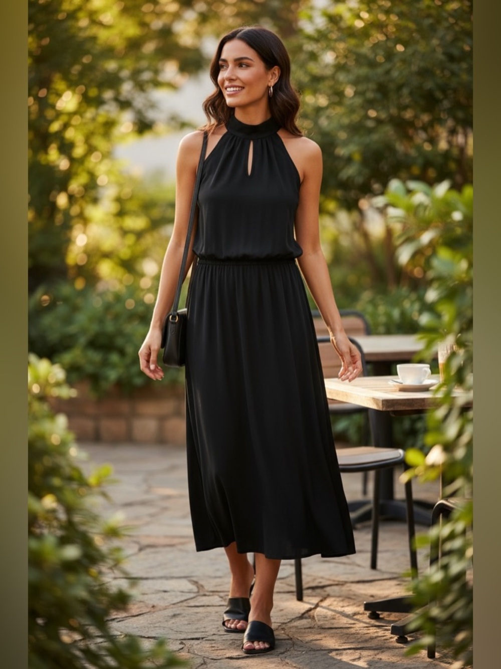 The Limited Black Keyhole High Neck Midi Dress L Halter Style LBD Cocktail